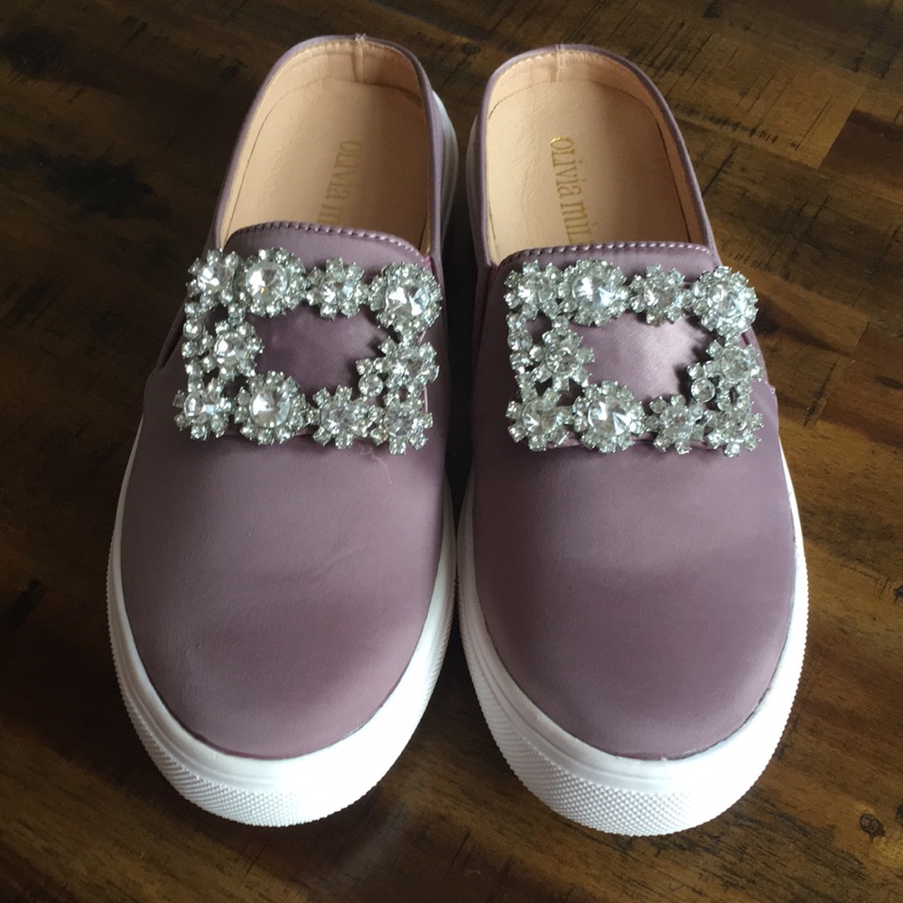 OLIVIA MILLER Brand New Slip on sneakers with Rhinestones Buckle.